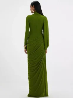 Evening Dress Sheath Designed Neckline Floor-Length Pleated Social Party Dresses