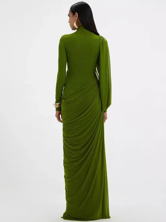 Evening Dress Sheath Designed Neckline Floor-Length Pleated Social Party Dresses