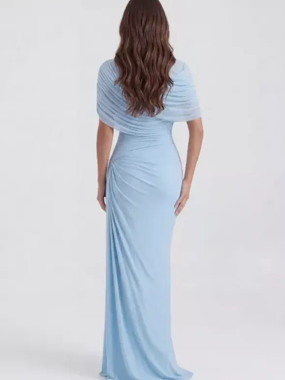 Evening Dress Sheath Designed Neckline Pleated Social Party Dresses