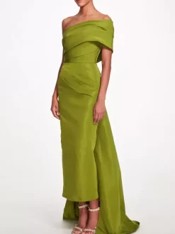 Evening Dress Sheath One-Shoulder Taffeta Ankle-Length Pleated Social Party Dresses
