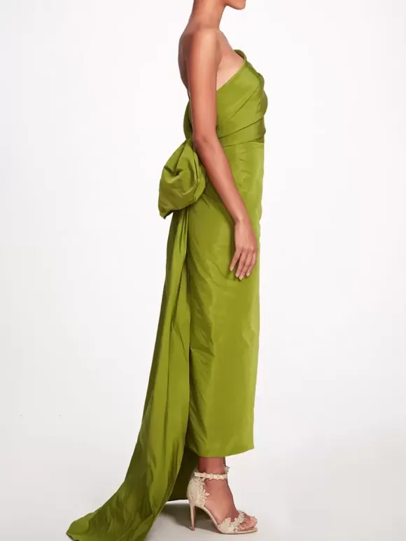 Evening Dress Sheath One-Shoulder Taffeta Ankle-Length Pleated Social Party Dresses