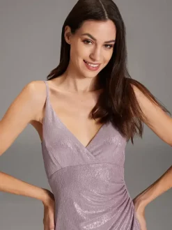 Evening Dress Sheath V-Neck Polyester Floor-Length Pleated Social Party Dresses