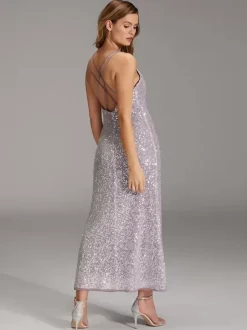 Evening Dress Sheath V-Neck Sequined Ankle-Length Sequins Formal Party Dresses