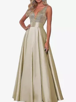 Evening Dress V-Neck Floor-Length Social Pageant Dresses