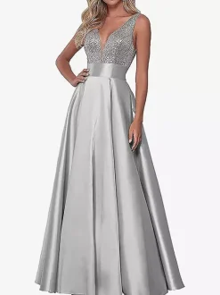 Evening Dress V-Neck Floor-Length Social Pageant Dresses