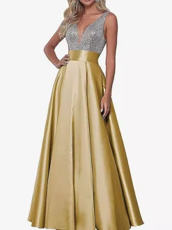Evening Dress V-Neck Floor-Length Social Pageant Dresses