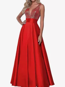 Evening Dress V-Neck Floor-Length Social Pageant Dresses