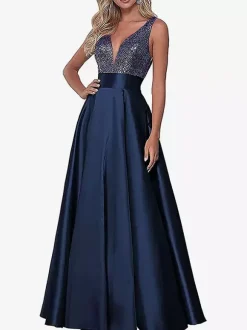 Evening Dress V-Neck Floor-Length Social Pageant Dresses