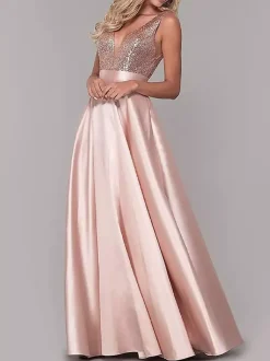 Evening Dress V-Neck Floor-Length Social Pageant Dresses