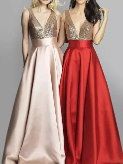 Evening Dress V-Neck Floor-Length Social Pageant Dresses