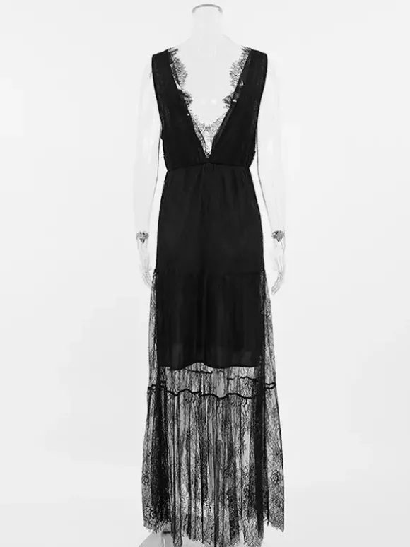 Eyelash Trim Lace Maxi Dress for Women - Sexy Deep V Neck Sleeveless Sheer Tiered Sundress - Summer Beach Party 2026
