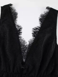 Eyelash Trim Lace Maxi Dress for Women - Sexy Deep V Neck Sleeveless Sheer Tiered Sundress - Summer Beach Party 2026