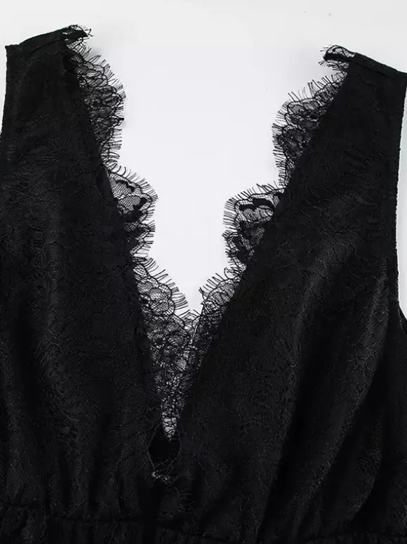 Eyelash Trim Lace Maxi Dress for Women - Sexy Deep V Neck Sleeveless Sheer Tiered Sundress - Summer Beach Party 2026