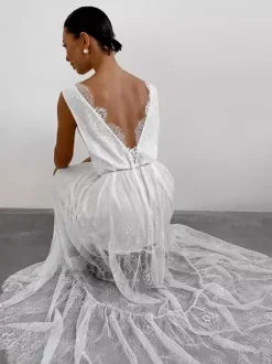 Eyelash Trim Lace Maxi Dress for Women - Sexy Deep V Neck Sleeveless Sheer Tiered Sundress - Summer Beach Party 2026