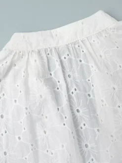 Eyelet Embroidery Maxi Dress For Women - White Boho V-Neck Oversized Ruffle Hem Kaftan - Summer Beach Vacation 2026
