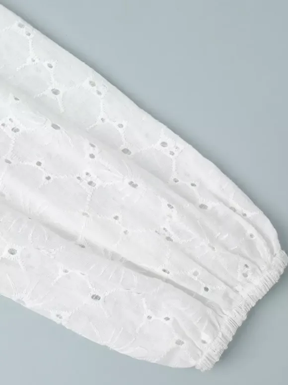 Eyelet Embroidery Maxi Dress For Women - White Boho V-Neck Oversized Ruffle Hem Kaftan - Summer Beach Vacation 2026