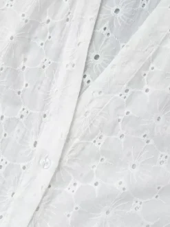 Eyelet Embroidery Maxi Dress For Women - White Boho V-Neck Oversized Ruffle Hem Kaftan - Summer Beach Vacation 2026