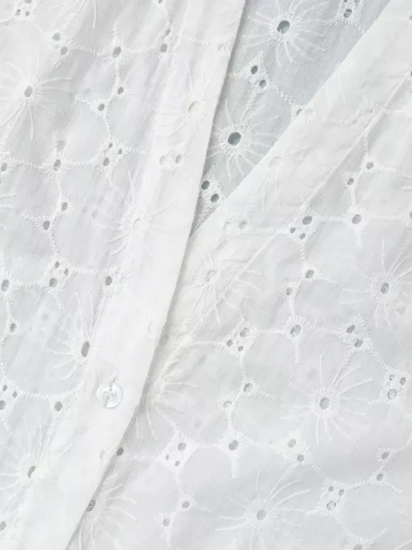 Eyelet Embroidery Maxi Dress For Women - White Boho V-Neck Oversized Ruffle Hem Kaftan - Summer Beach Vacation 2026