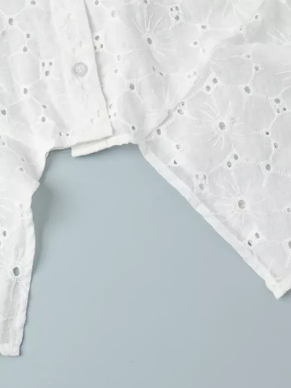Eyelet Embroidery Maxi Dress For Women - White Boho V-Neck Oversized Ruffle Hem Kaftan - Summer Beach Vacation 2026