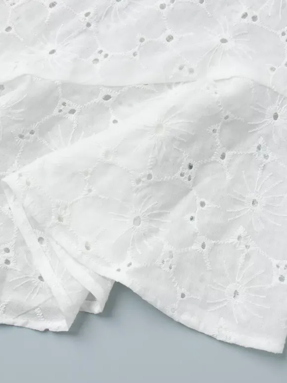 Eyelet Embroidery Maxi Dress For Women - White Boho V-Neck Oversized Ruffle Hem Kaftan - Summer Beach Vacation 2026