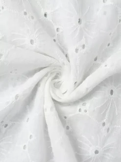 Eyelet Embroidery Maxi Dress For Women - White Boho V-Neck Oversized Ruffle Hem Kaftan - Summer Beach Vacation 2026