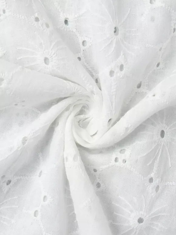 Eyelet Embroidery Maxi Dress For Women - White Boho V-Neck Oversized Ruffle Hem Kaftan - Summer Beach Vacation 2026