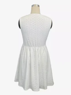 Eyelet Lace Mini Dress for Women - White Boho V Neck Sleeveless Fit and Flare A-Line Sundress - Summer Beach Vacation 2026