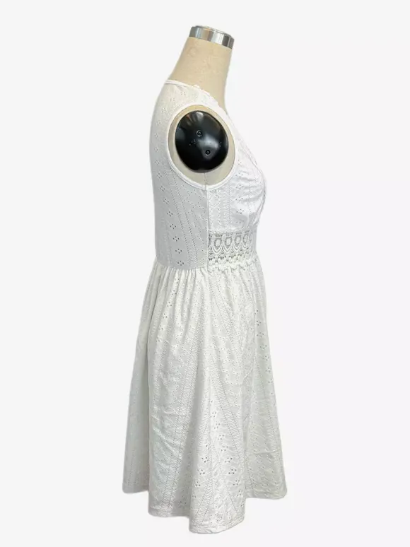 Eyelet Lace Mini Dress for Women - White Boho V Neck Sleeveless Fit and Flare A-Line Sundress - Summer Beach Vacation 2026