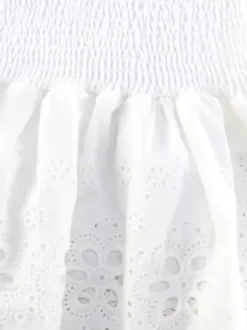 Eyelet Lace Mini Dress For Women - White Smocked Strapless Ruffle Tube Sundress - Summer Beach Vacation 2026