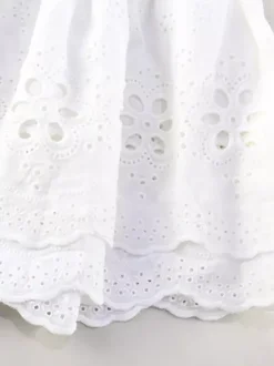 Eyelet Lace Mini Dress For Women - White Smocked Strapless Ruffle Tube Sundress - Summer Beach Vacation 2026
