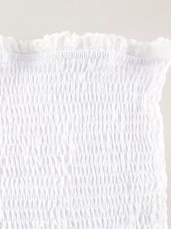Eyelet Lace Mini Dress For Women - White Smocked Strapless Ruffle Tube Sundress - Summer Beach Vacation 2026