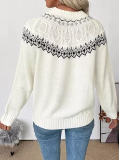 Fair Isle Knitted Jumper High Neck Long Sleeve Pullover For Women 2026