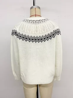 Fair Isle Knitted Jumper High Neck Long Sleeve Pullover For Women 2026