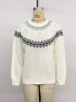 Fair Isle Knitted Jumper High Neck Long Sleeve Pullover For Women 2026