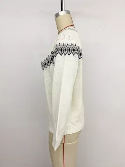 Fair Isle Knitted Jumper High Neck Long Sleeve Pullover For Women 2026