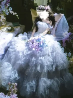 Fairy Lolita Dress Strapless Sparking Lace Tulle Off The Shoulder Long Lolita Dress