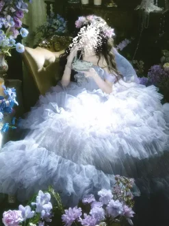 Fairy Lolita Dress Strapless Sparking Lace Tulle Off The Shoulder Long Lolita Dress