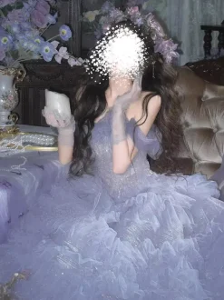 Fairy Lolita Dress Strapless Sparking Lace Tulle Off The Shoulder Long Lolita Dress