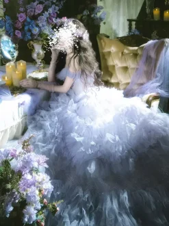 Fairy Lolita Dress Strapless Sparking Lace Tulle Off The Shoulder Long Lolita Dress