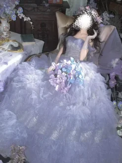 Fairy Lolita Dress Strapless Sparking Lace Tulle Off The Shoulder Long Lolita Dress