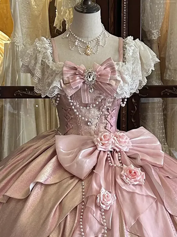Fairy Lolita Dresses Blue Bows Flowers Ruffles Long Lace Lolita Dresses