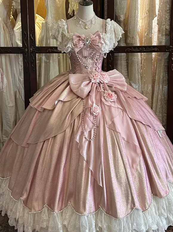 Fairy Lolita Dresses Blue Bows Flowers Ruffles Long Lace Lolita Dresses