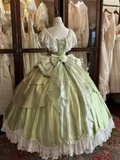 Fairy Lolita Dresses Blue Bows Flowers Ruffles Long Lace Lolita Dresses