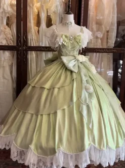 Fairy Lolita Dresses Blue Bows Flowers Ruffles Long Lace Lolita Dresses