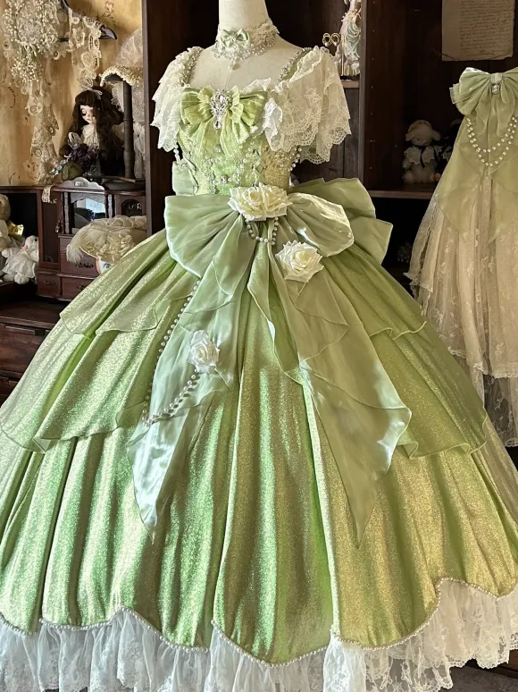 Fairy Lolita Dresses Blue Bows Flowers Ruffles Long Lace Lolita Dresses