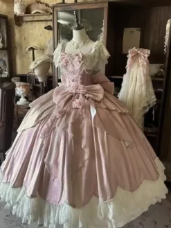 Fairy Lolita Dresses Blue Bows Flowers Ruffles Long Lace Lolita Dresses