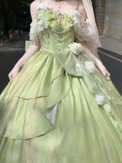 Fairy Lolita Dresses Blue Bows Flowers Ruffles Long Lace Lolita Dresses