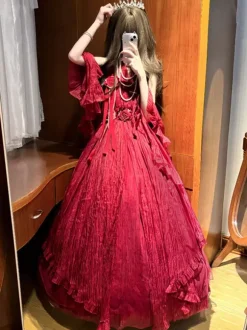 Fairy Lolita Dresses Dark Red Halter Sash Tea Party Lolita Prom Dress