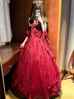Fairy Lolita Dresses Dark Red Halter Sash Tea Party Lolita Prom Dress