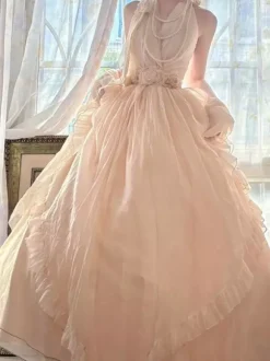 Fairy Lolita Dresses Dark Red Halter Sash Tea Party Lolita Prom Dress
